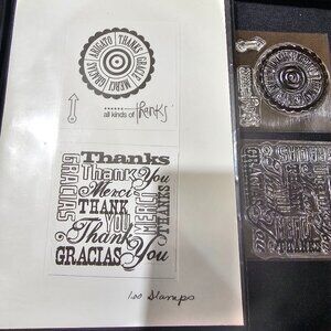 3 sets of Scrapbooking Stamps, mustache, smile, camera thanks, gracias, fabulous